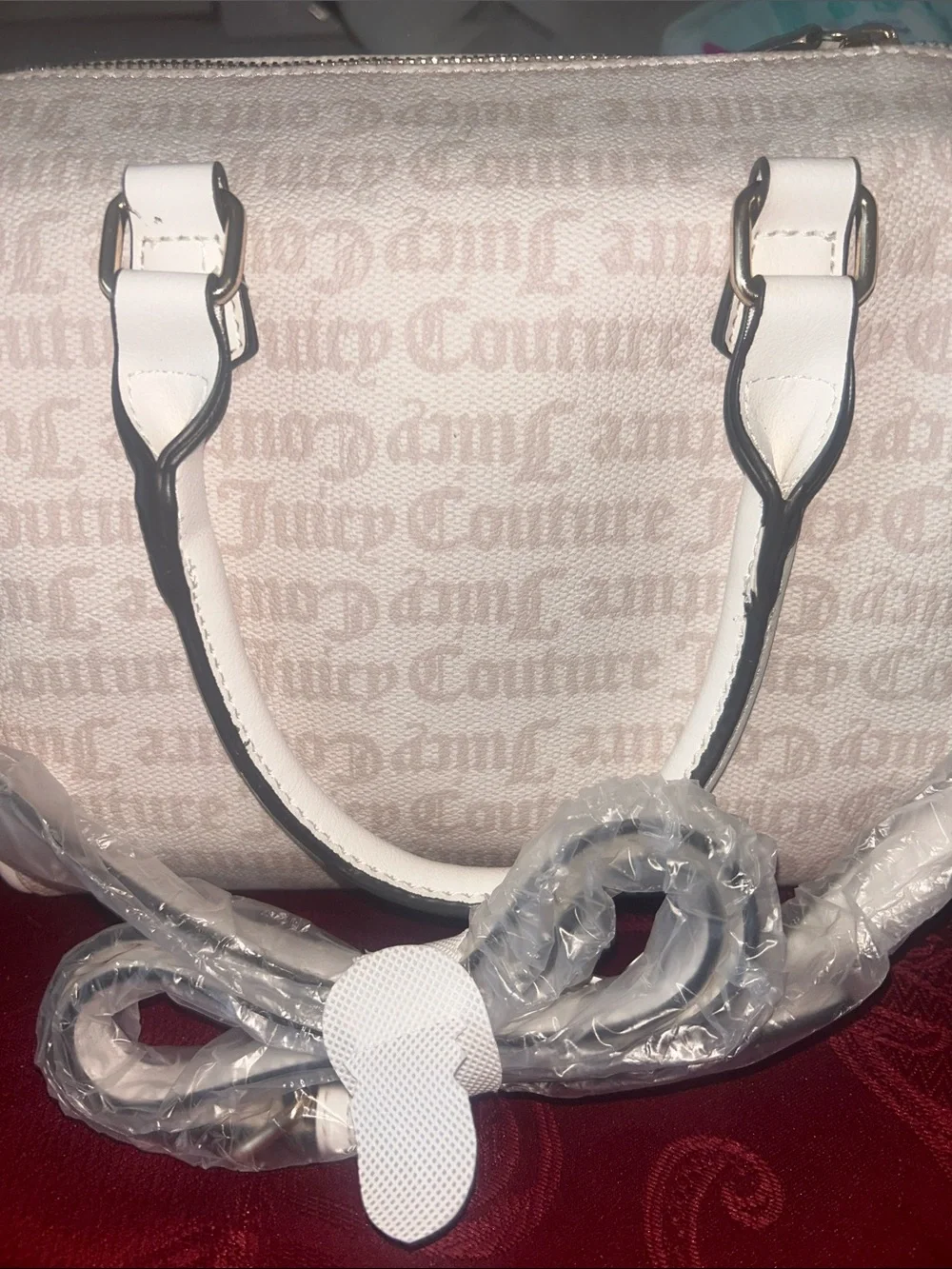 Juicy Couture Cream Satchel with Pink Logo and Floral Charm